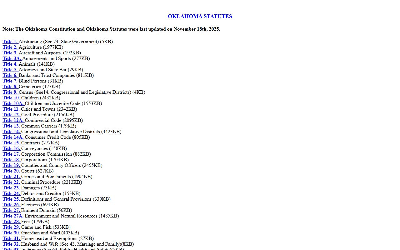 Oklahoma statute index used to verify Alfalfa County court records law