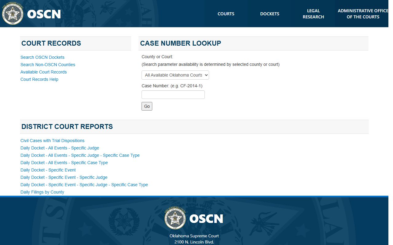 OSCN docket lookup for Alfalfa County court records