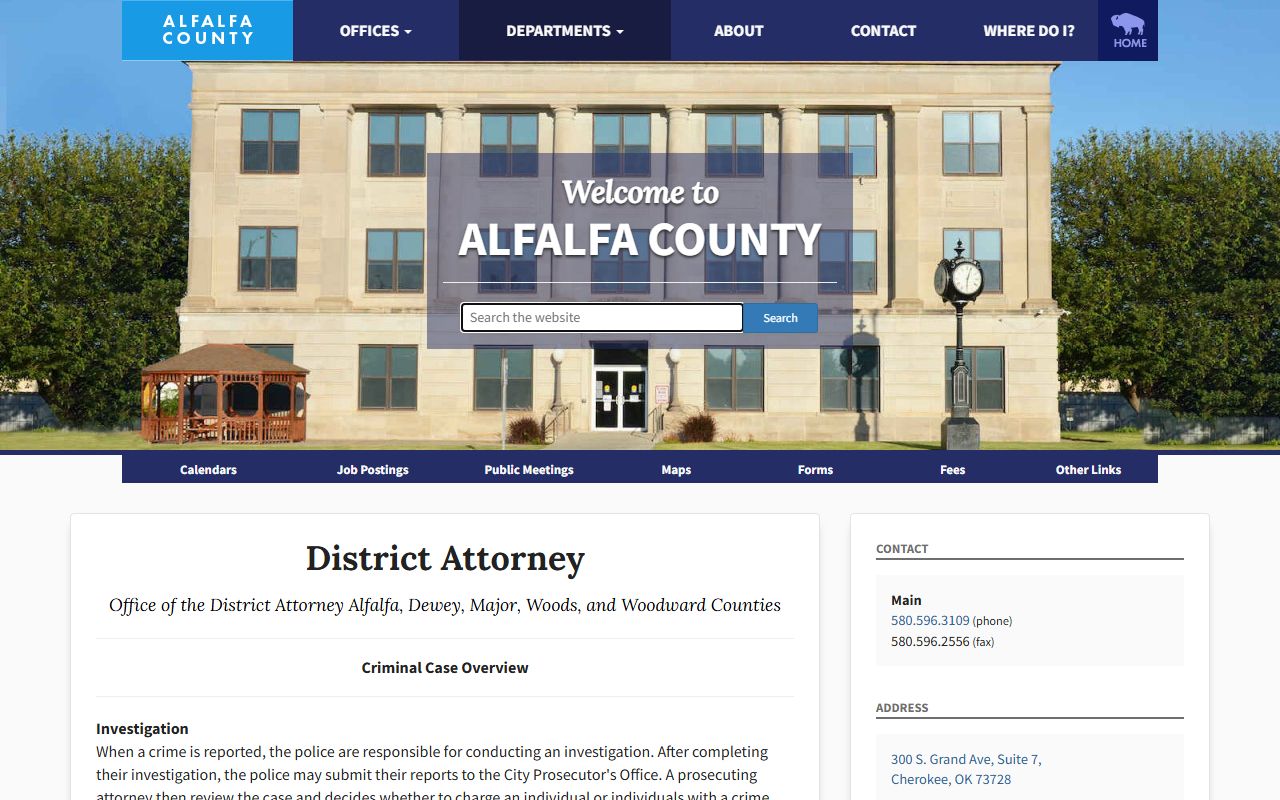 Alfalfa County criminal case overview describing court record stages