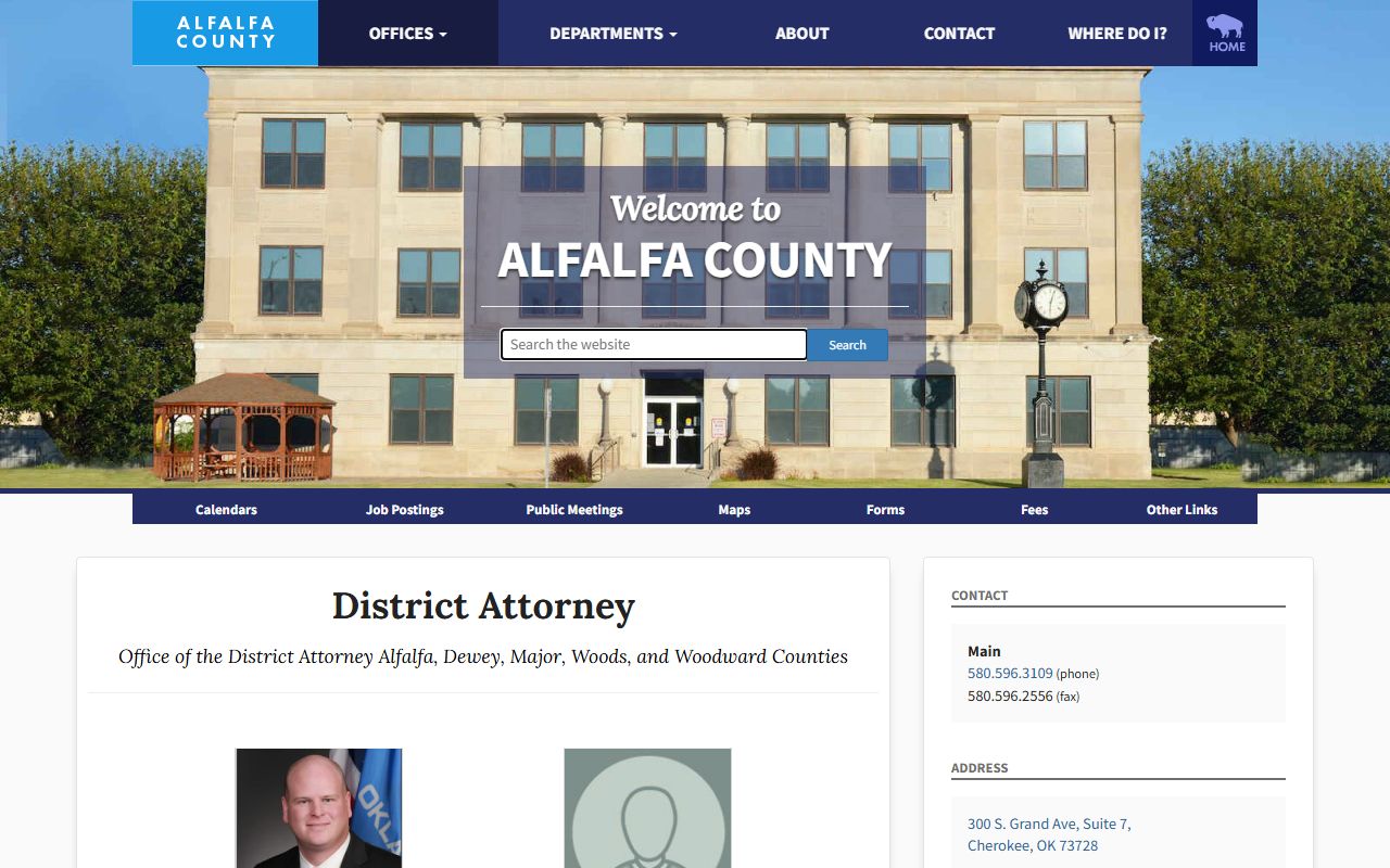 Alfalfa County District Attorney office that files criminal court records