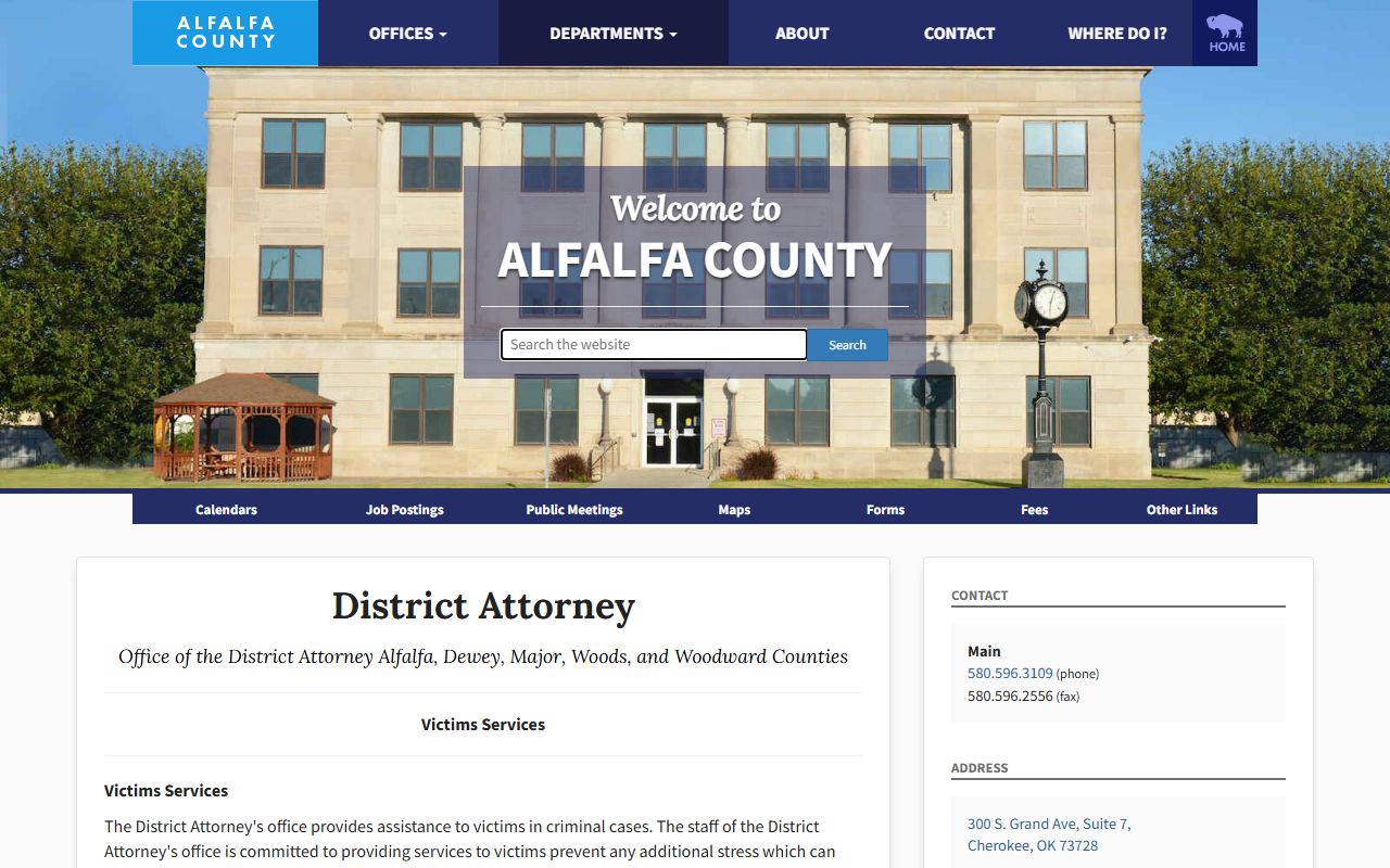 Alfalfa County victim services tied to criminal court sentencing records