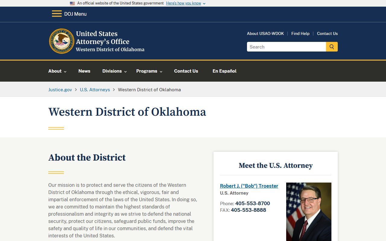 Alfalfa County federal court records through the U.S. Attorney for the Western District of Oklahoma
