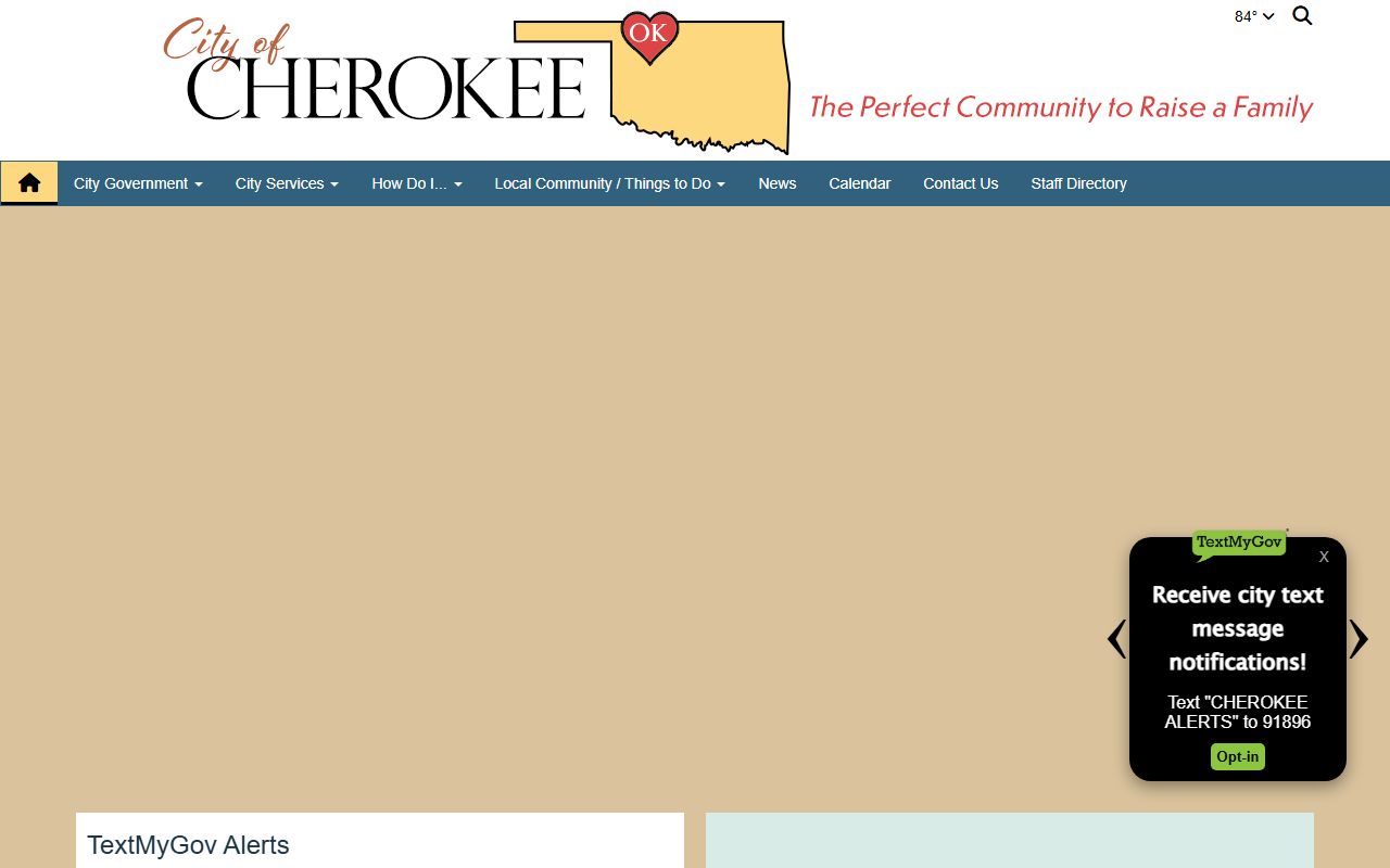 City of Cherokee homepage tied to Alfalfa County municipal court records