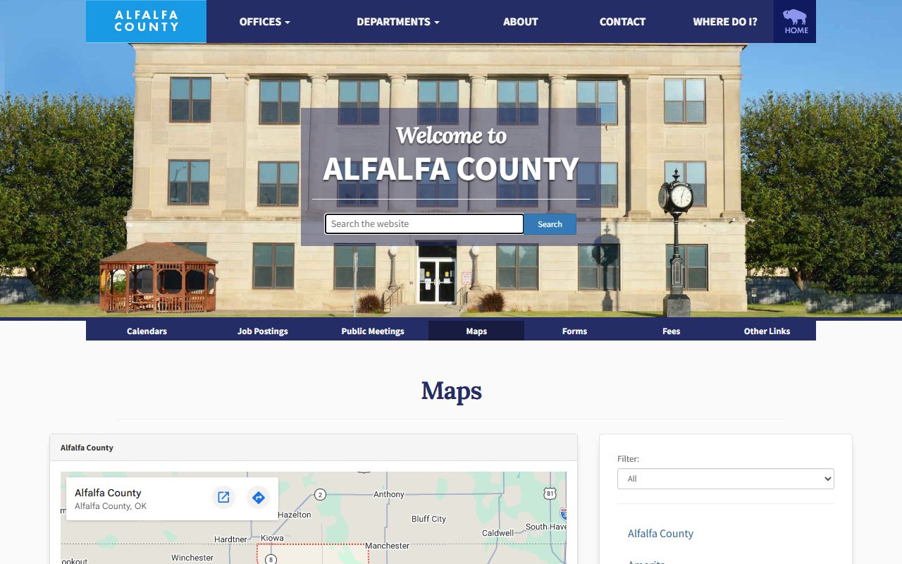 Alfalfa County maps page showing towns tied to court and land records