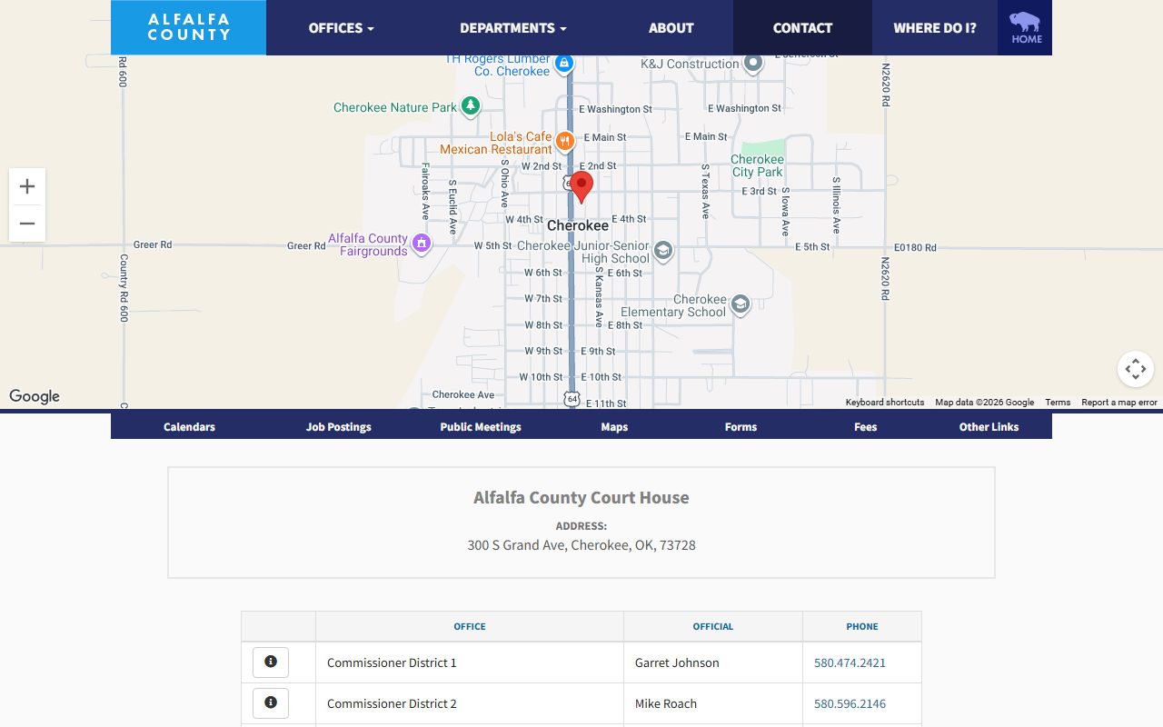 Alfalfa County contact directory for courthouse court records offices