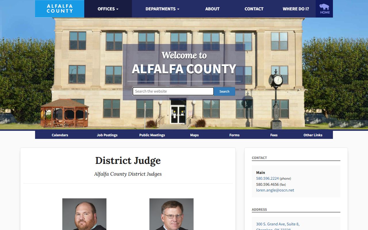 Alfalfa County District Judge office and court records contact page