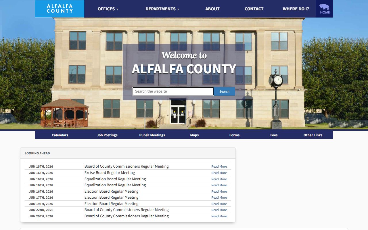 Alfalfa County court records search links on the official county homepage