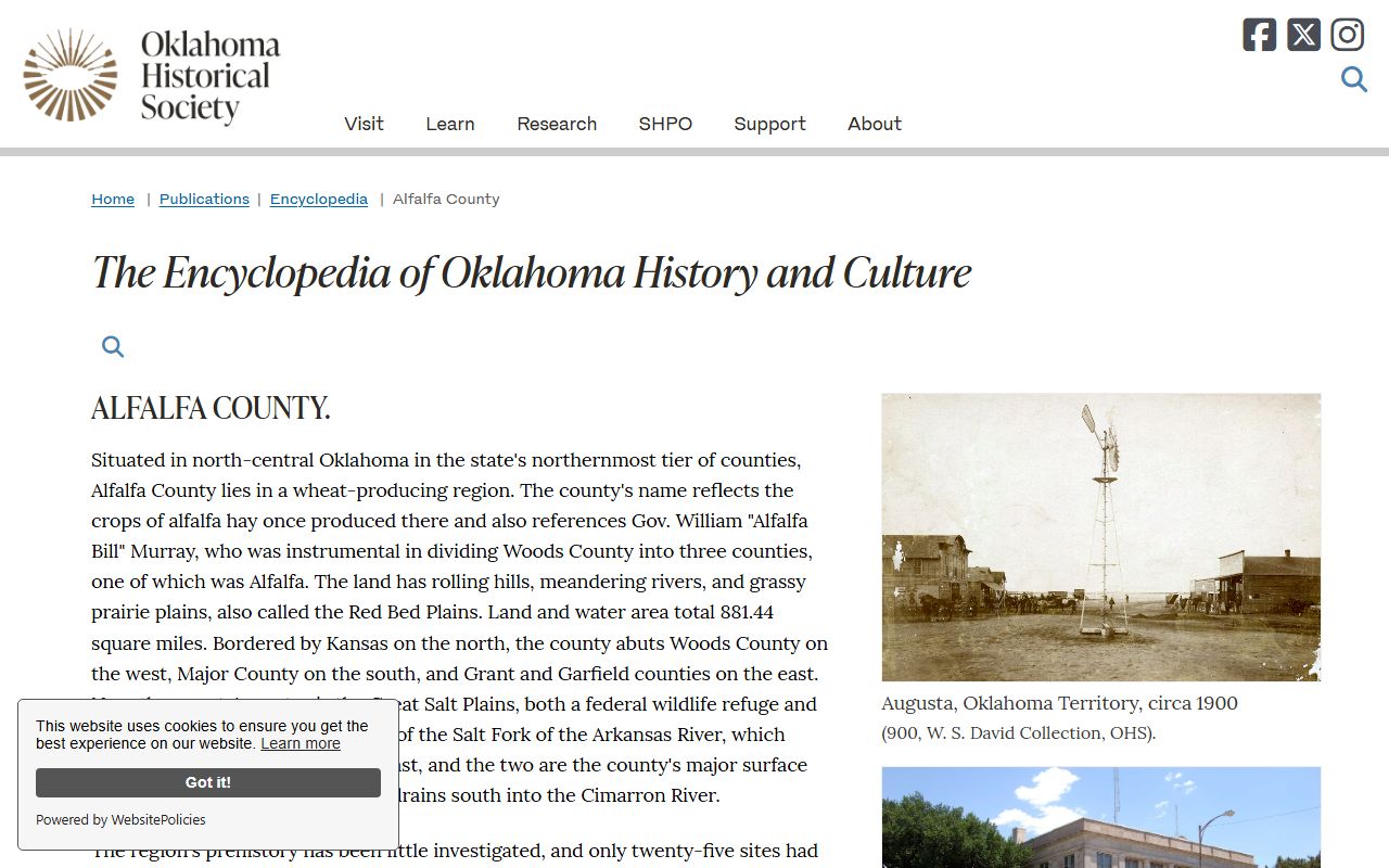 Oklahoma Historical Society entry on Alfalfa County court history
