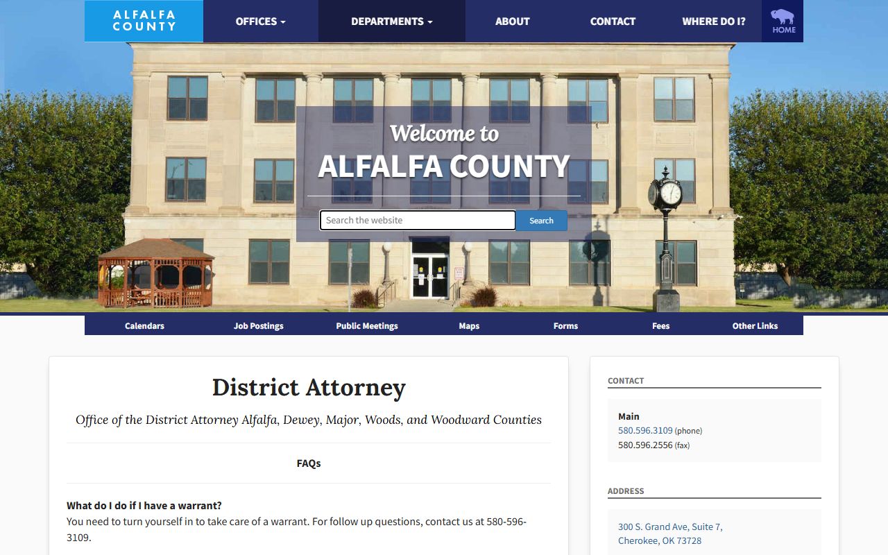 Alfalfa County District Attorney warrant FAQ for outstanding warrants